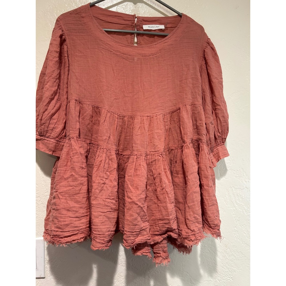 Mustard Seed Womens Small Terracotta  Gauze Tiered‎ Babydoll Top Boho oversized